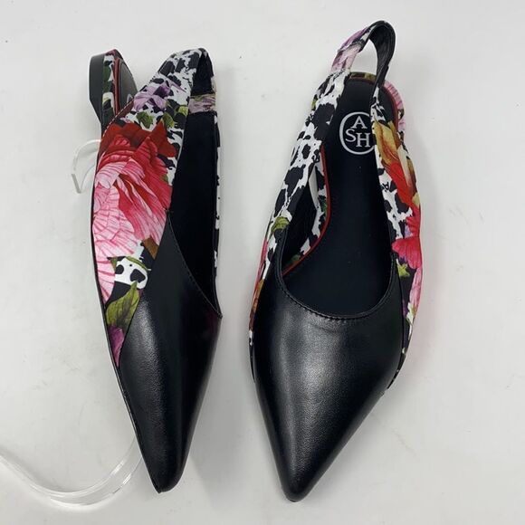 ASH DIVINA Leather & Silk Floral Print Pointed Toe Ballet Flat Slingbacks EU37 - Picture 1 of 12